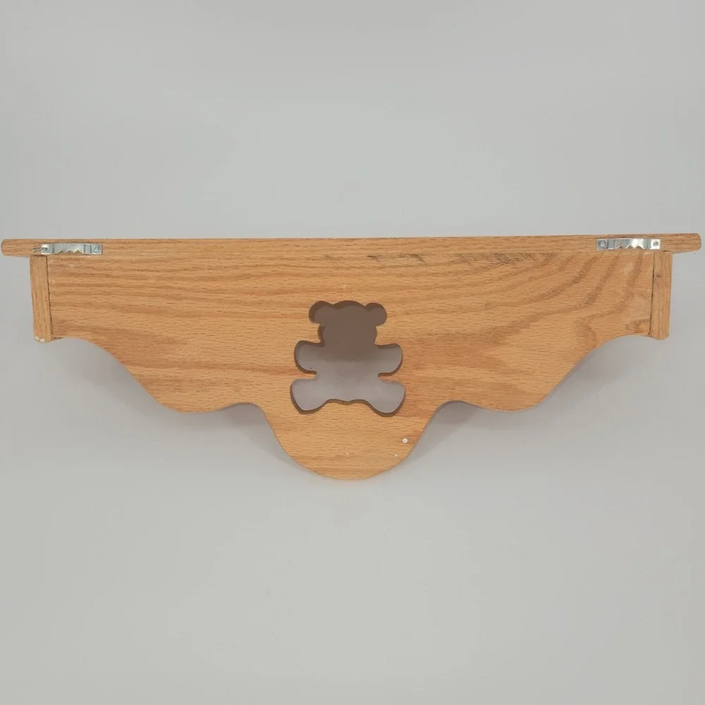 Vintage Oak Wood Teddy Bear Cutout Wall Book Shelf Nursery Decor 18 in Country